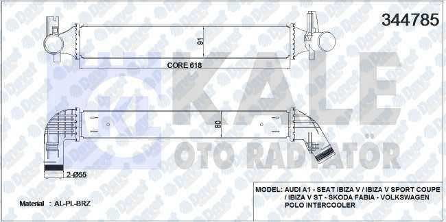 KALE 344785 Turbo Radyatoru (Intercooler) Polo 10> A1 11> Ibiza 09> 1.4-1.8-2.0 (617x97x80) (Mek) (Al/Pl/Brz)